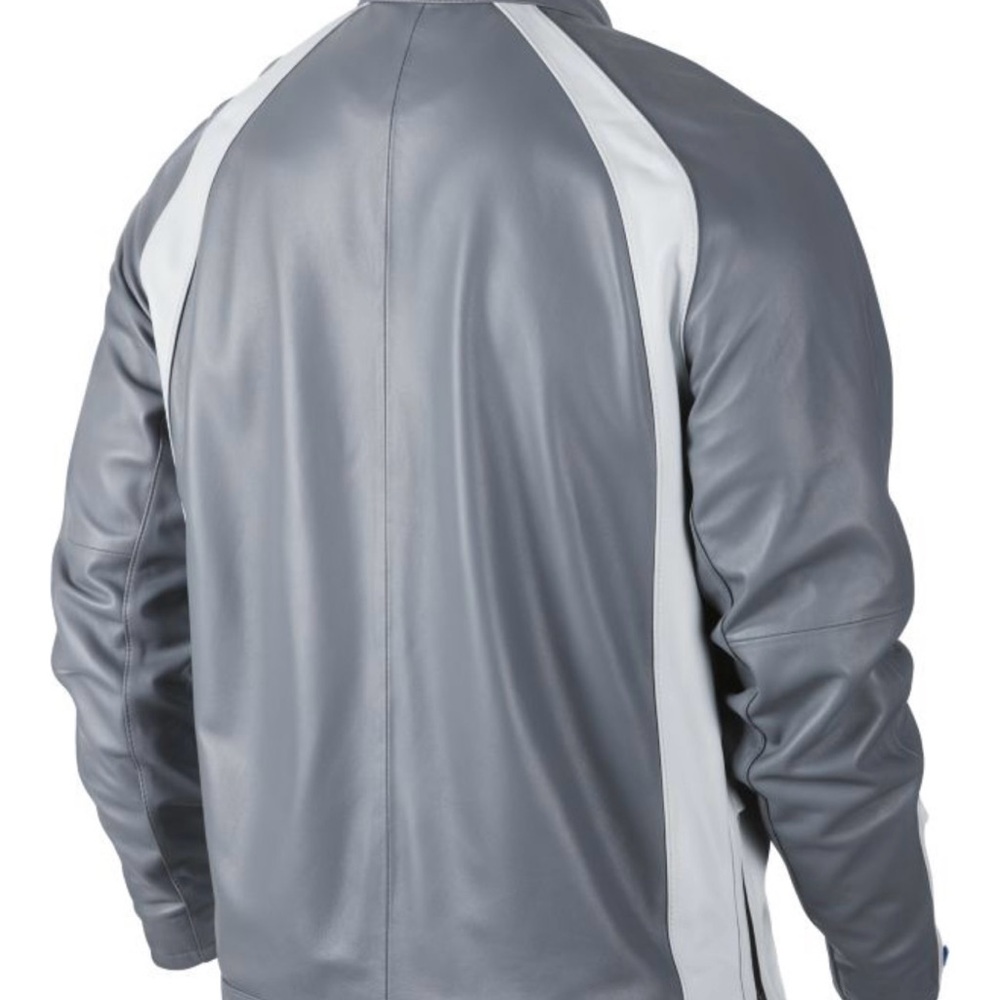 Rare Vintage Jordan Brand BHM edition 100% Leather Cool Gray Motorcycle Jacket - Picture 2 of 15